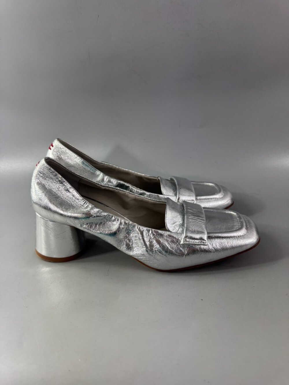 Halmanera Made in Italy Metallic Silver Blocked Heel Shoes, Size 39 - Picture 2 of 14